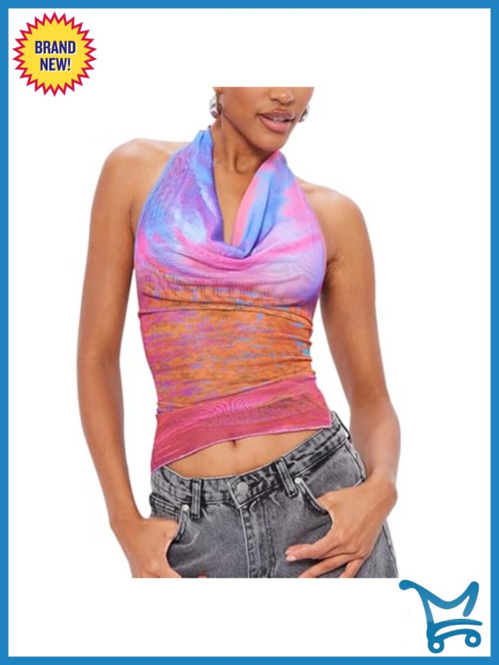 Women's Tie Dye Halter Crop Top Ruched Sleeveless V Neck Draped Cami Tank